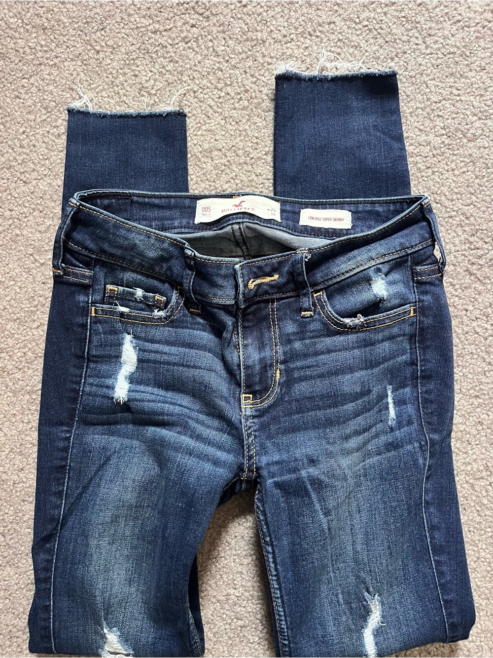Hollister Distressed Dark Blue Ankle Crop Jeans